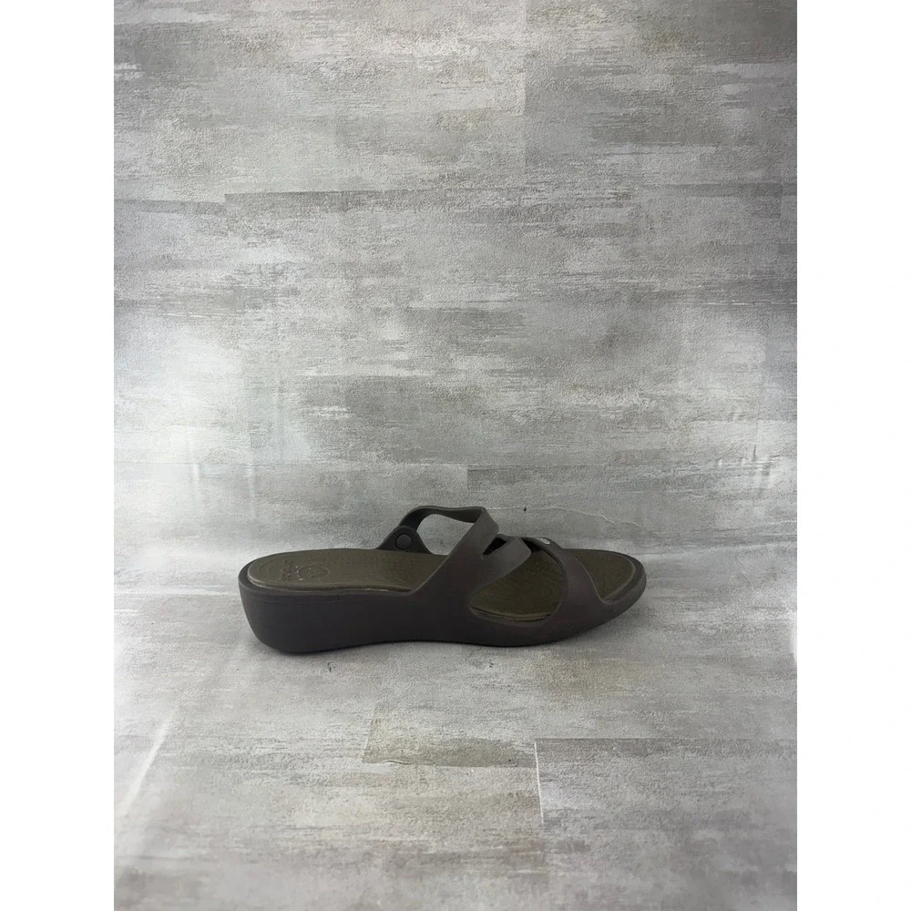 Crocs Patricia Wedge Sandals Women Sz 9 Brown Olive Green Multi Strap Slide